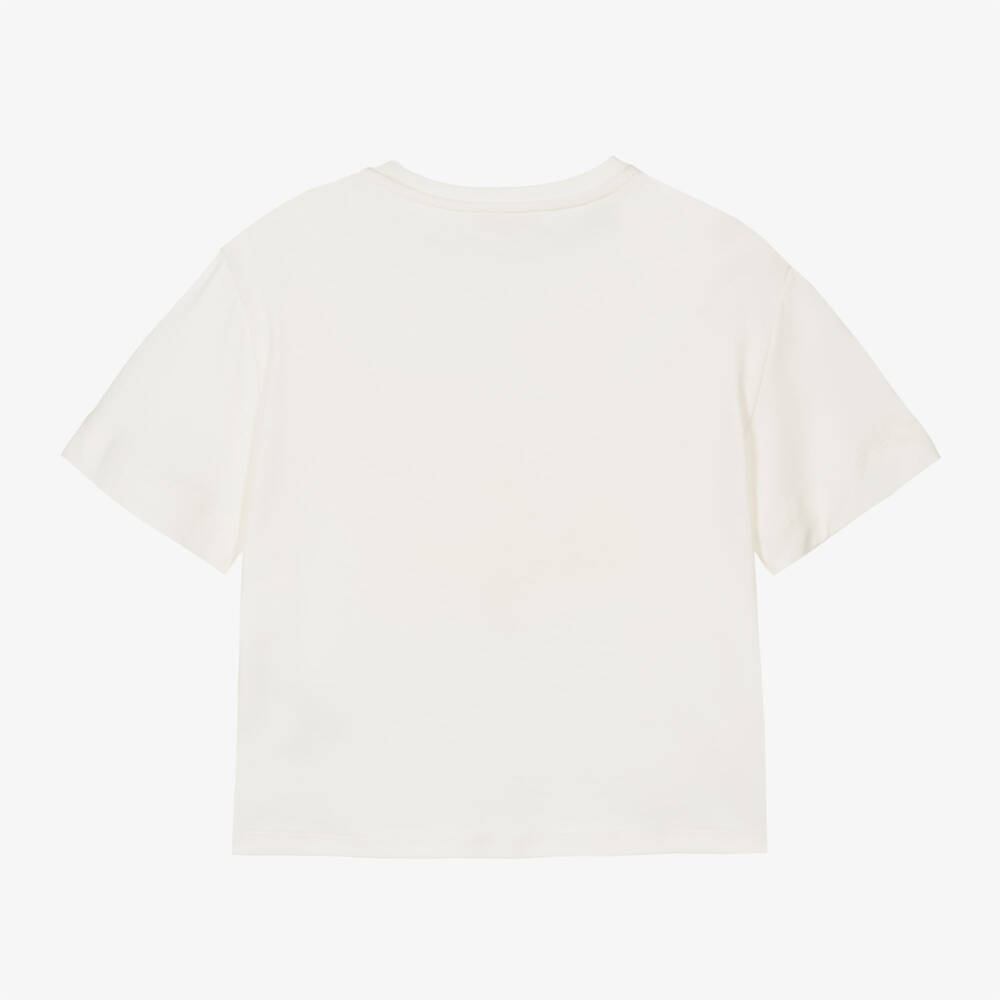 Chloé-Girls Ivory Organic Cotton Tee | Childrensalon Outlet