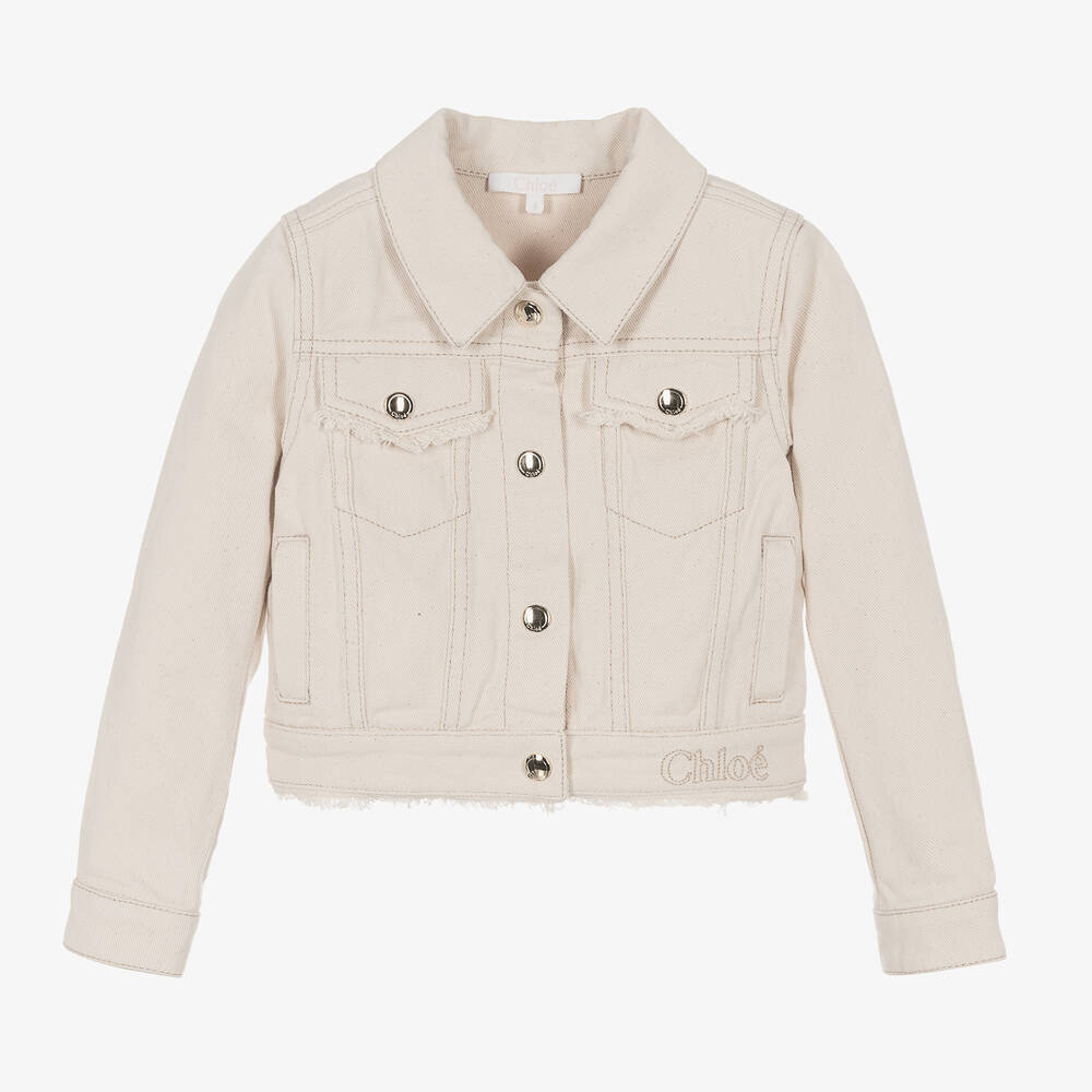 Chloé - Girls Ivory Organic Denim Jacket | Childrensalon