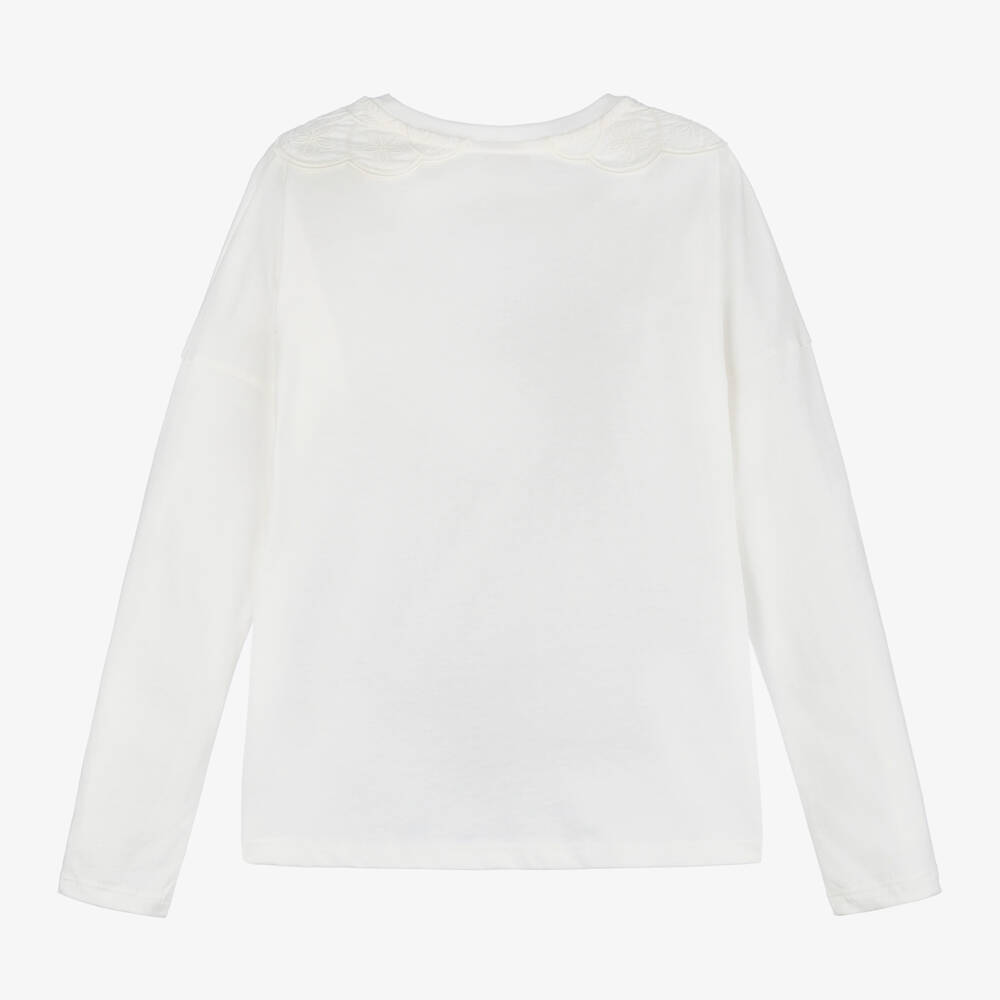 Chloé-Girls Ivory Organic Jersey Top | Childrensalon Outlet