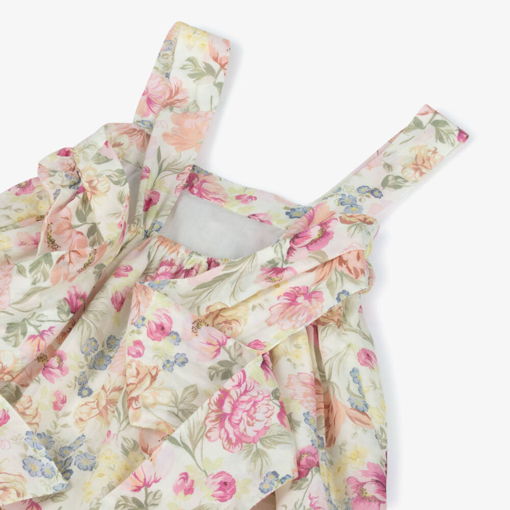 Chloé-Girls Ivory & Pink Floral Cotton Summer Dress | Childrensalon Outlet