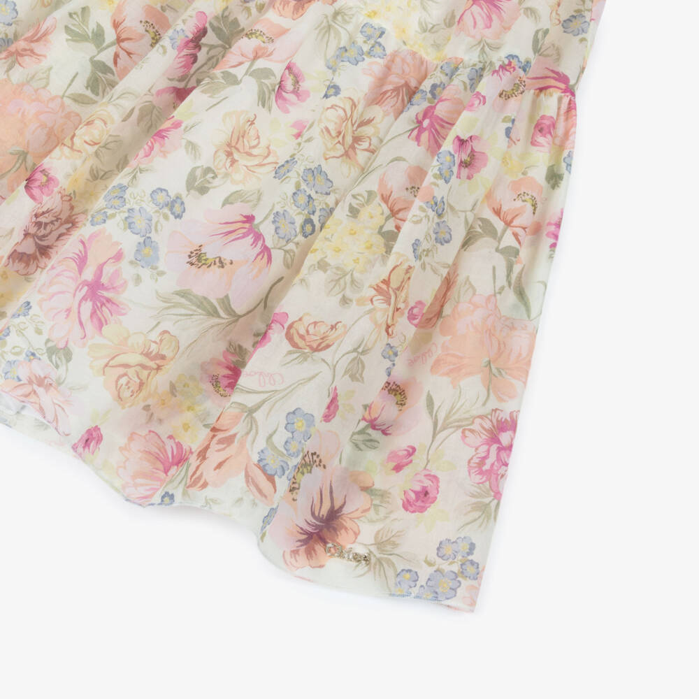 Chloé-Girls Ivory & Pink Floral Cotton Summer Dress | Childrensalon Outlet