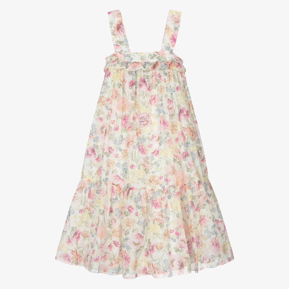 Chloé-Girls Ivory & Pink Floral Cotton Summer Dress | Childrensalon Outlet
