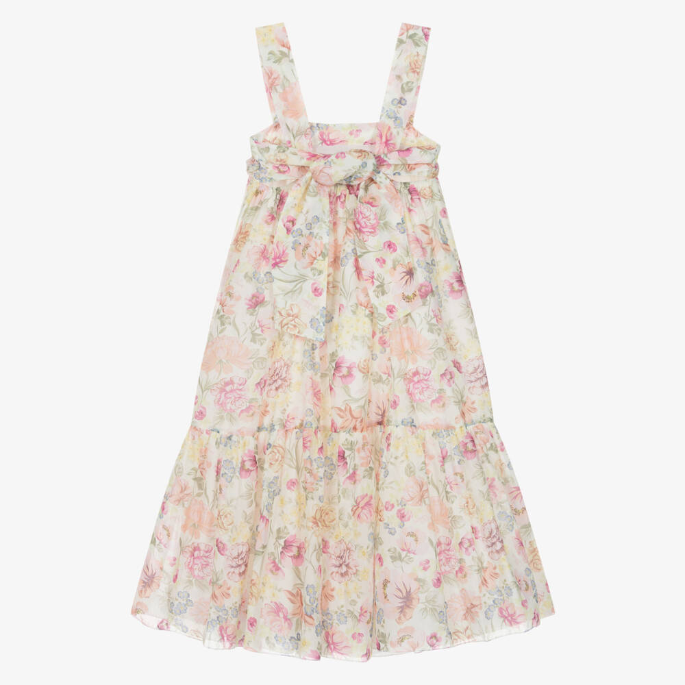 Chloé-Girls Ivory & Pink Floral Cotton Summer Dress | Childrensalon Outlet