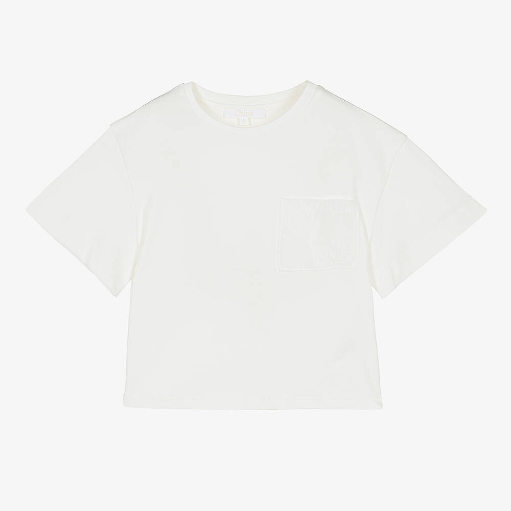 Chloé - Girls Ivory Pocket T-Shirt | Childrensalon