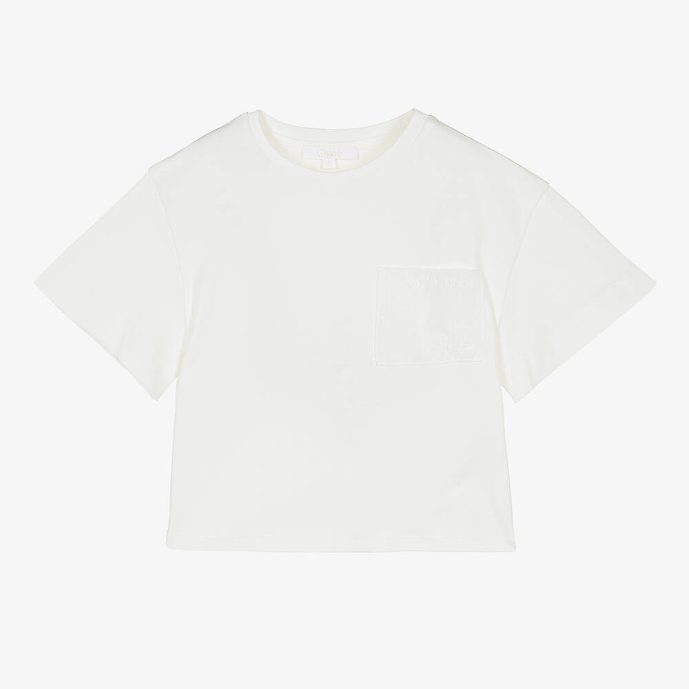Chloé-Girls Ivory Pocket T-Shirt | Childrensalon Outlet