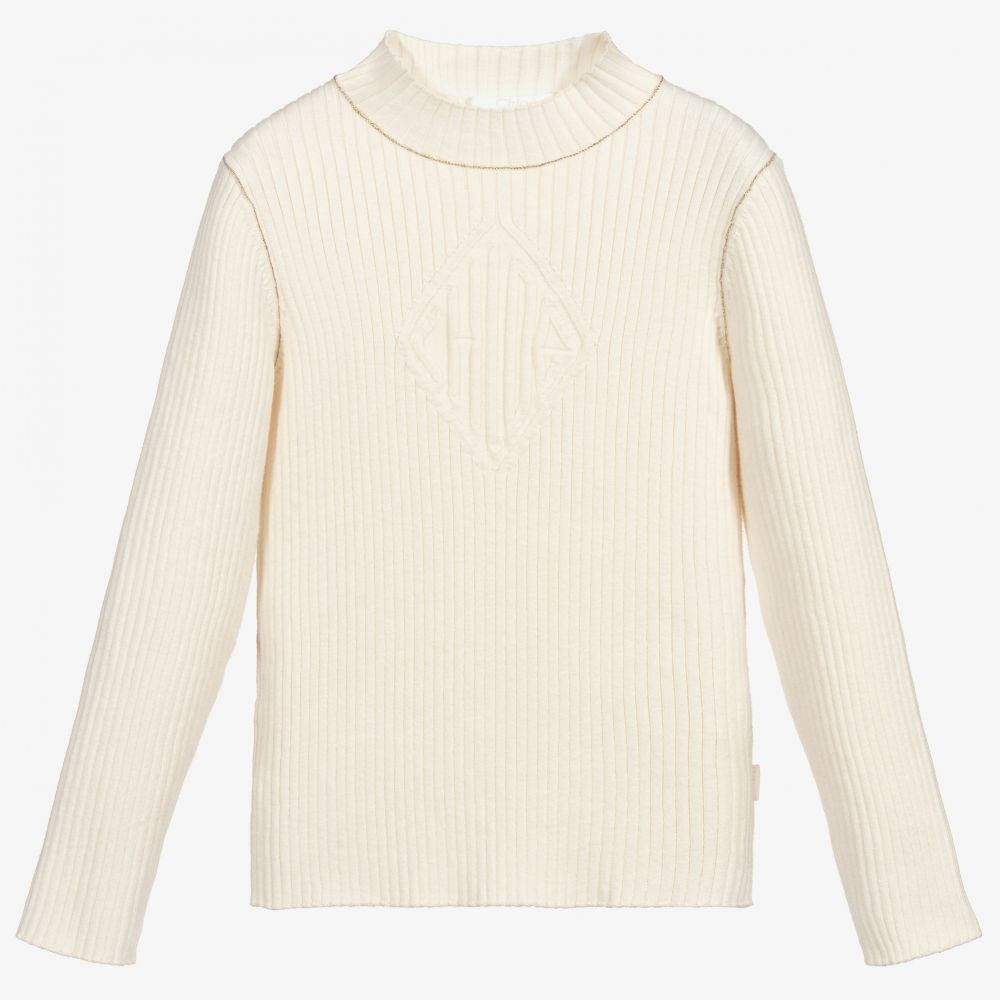 Chloé - Girls Ivory Ribbed Sweater | Childrensalon