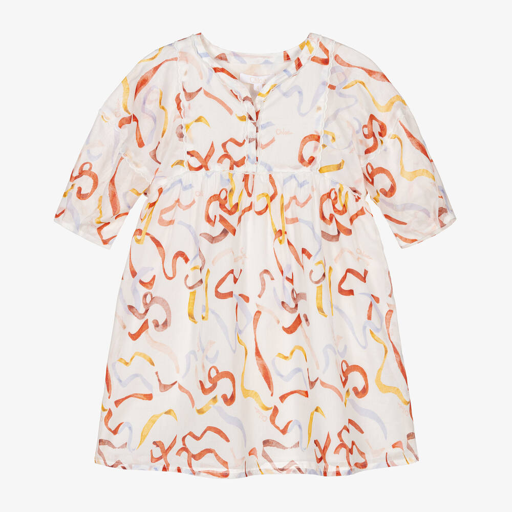 Chloé - Girls Ivory Ribbon Cotton Voile Dress | Childrensalon