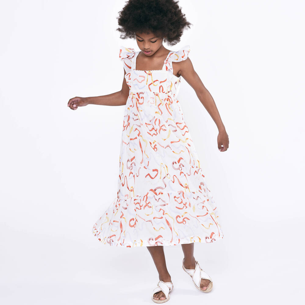 Chloé-Girls Ivory Ribbon Print Dress | Childrensalon Outlet