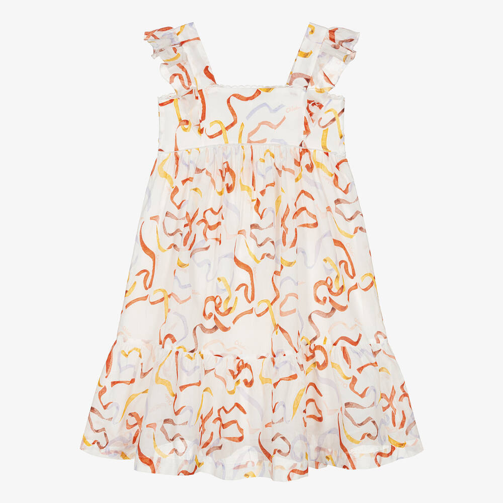 Chloé - Girls Ivory Ribbon Print Dress | Childrensalon