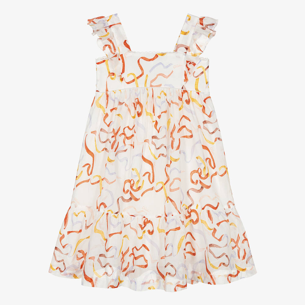 Chloé - Robe ivoire à imprimé rubans fille | Childrensalon