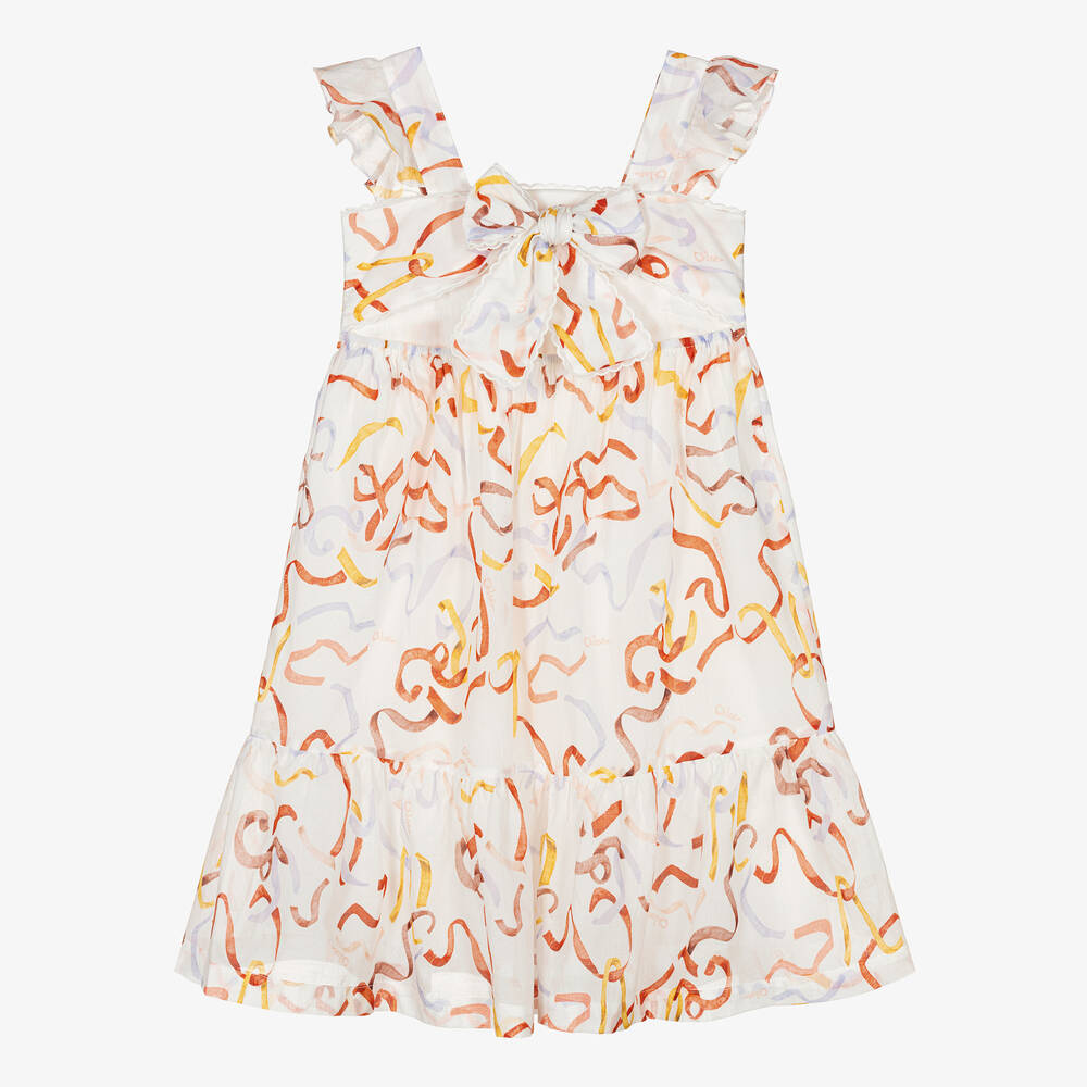 Chloé-Girls Ivory Ribbon Print Dress | Childrensalon Outlet
