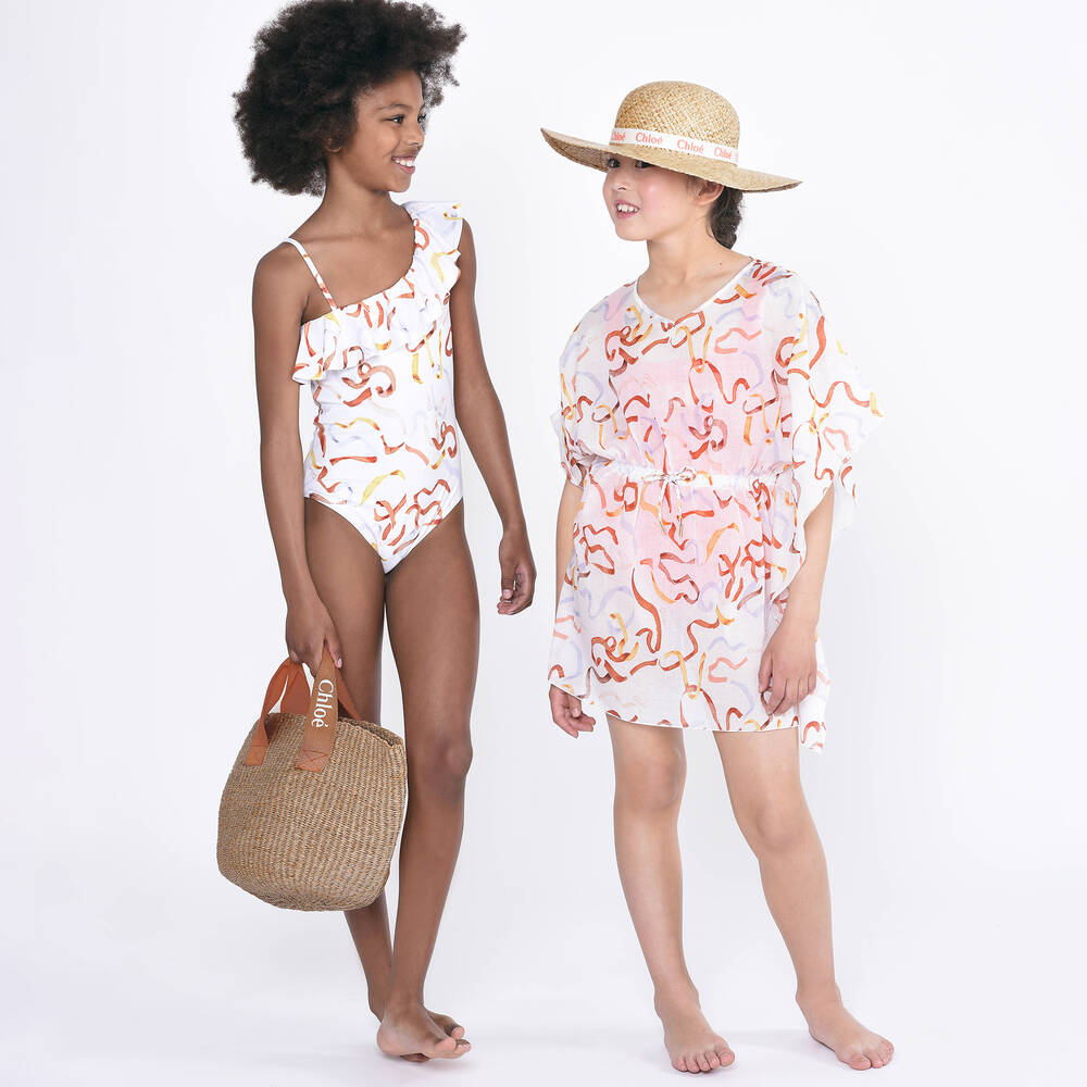 Chloé-مايّو مزين بكشكش لون عاجي للبنات | Childrensalon Outlet