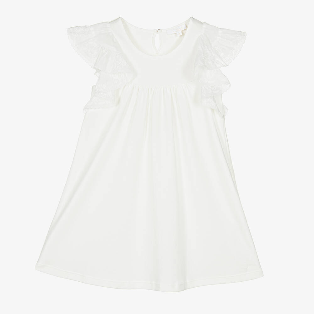 Chloé-Girls Ivory Ruffle Sleeved Dress | Childrensalon Outlet
