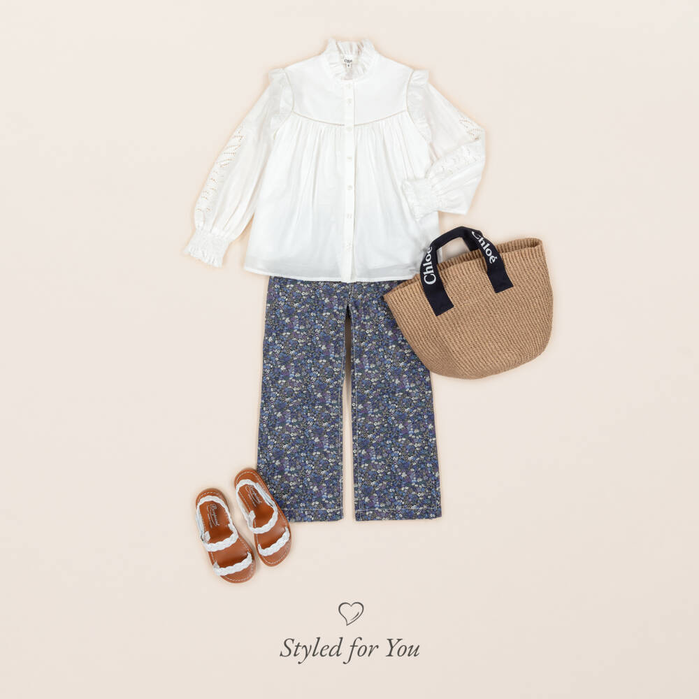 Chloé-Girls Ivory Ruffled Cotton Top | Childrensalon Outlet