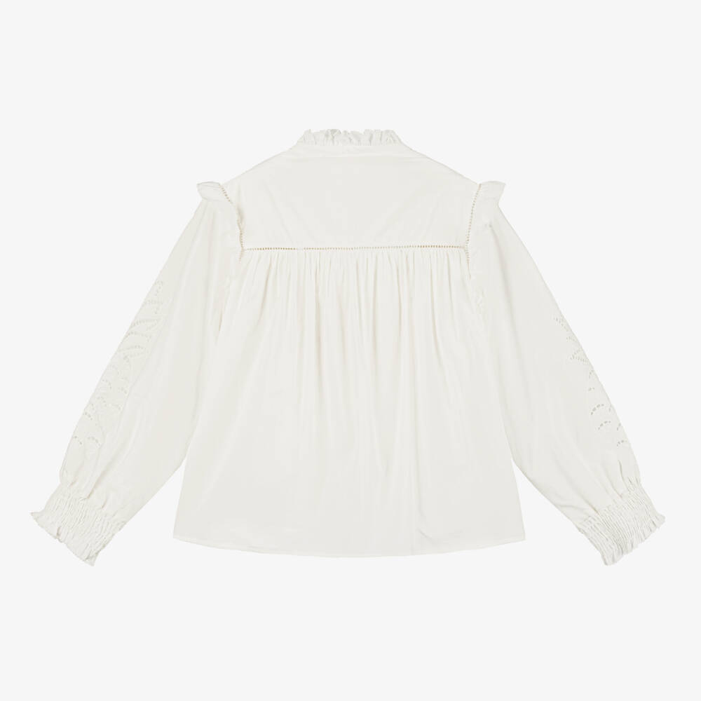 Chloé-Girls Ivory Ruffled Cotton Top | Childrensalon Outlet
