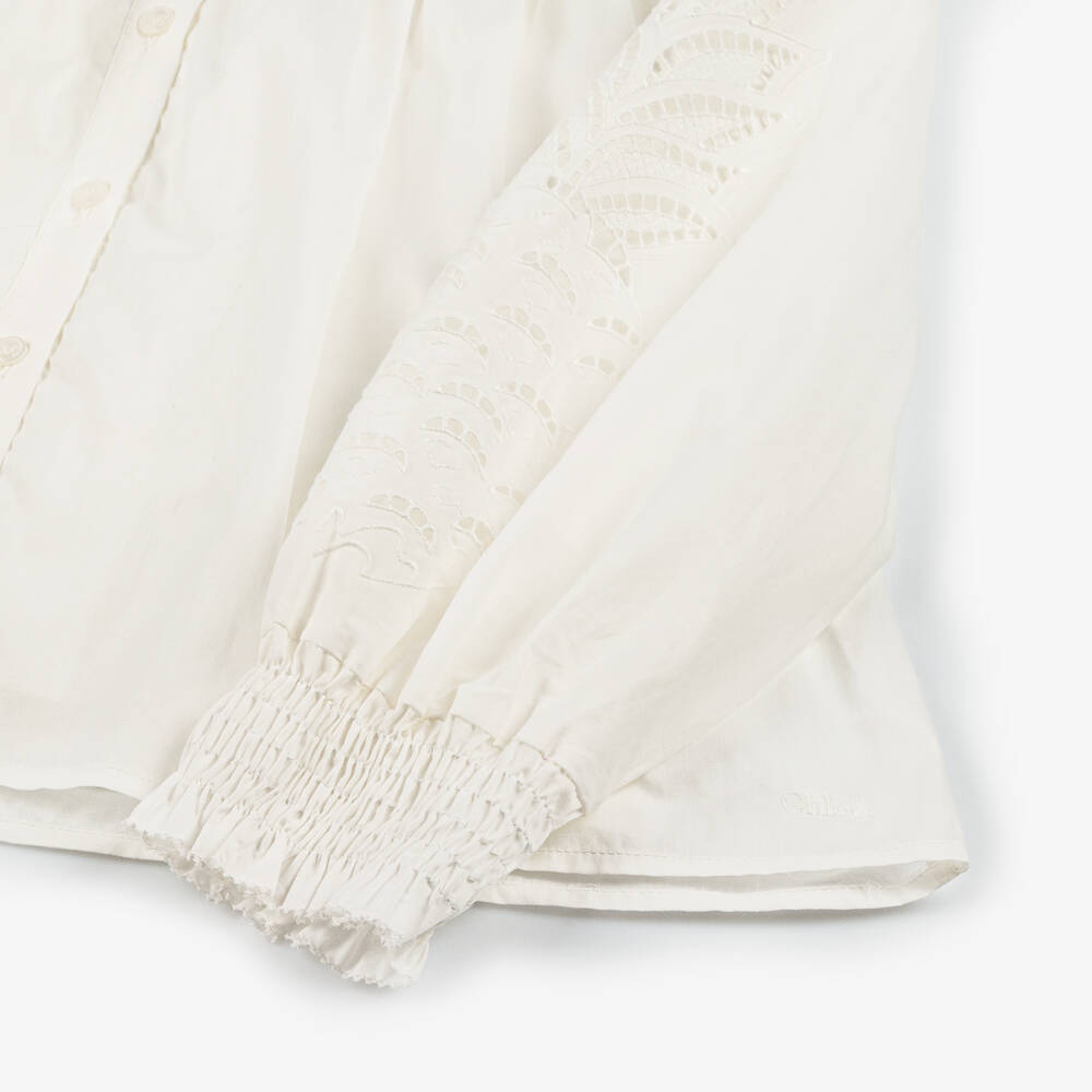 Chloé-Girls Ivory Ruffled Cotton Top | Childrensalon Outlet