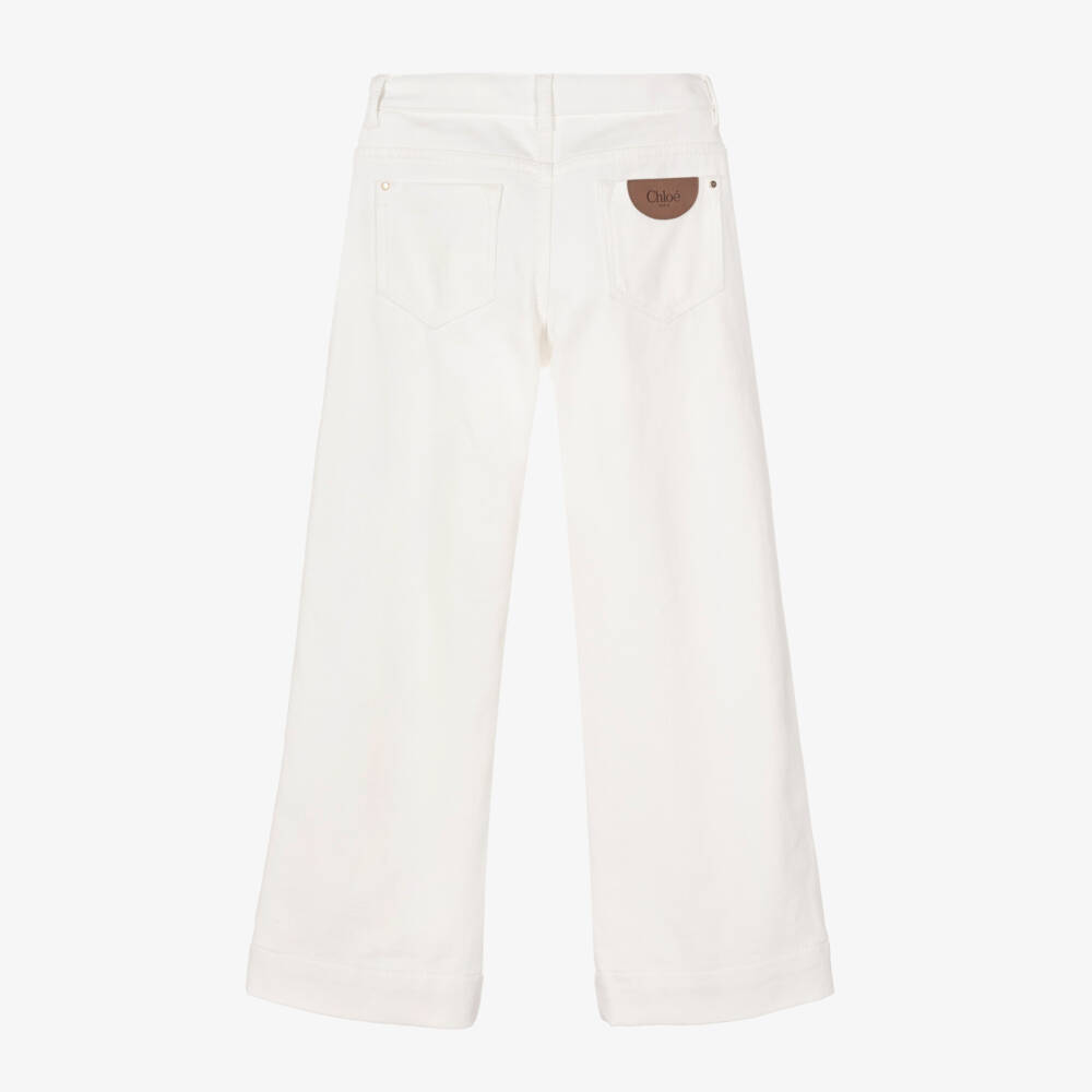 Chloé-Girls Ivory Scalloped Denim Trousers | Childrensalon Outlet