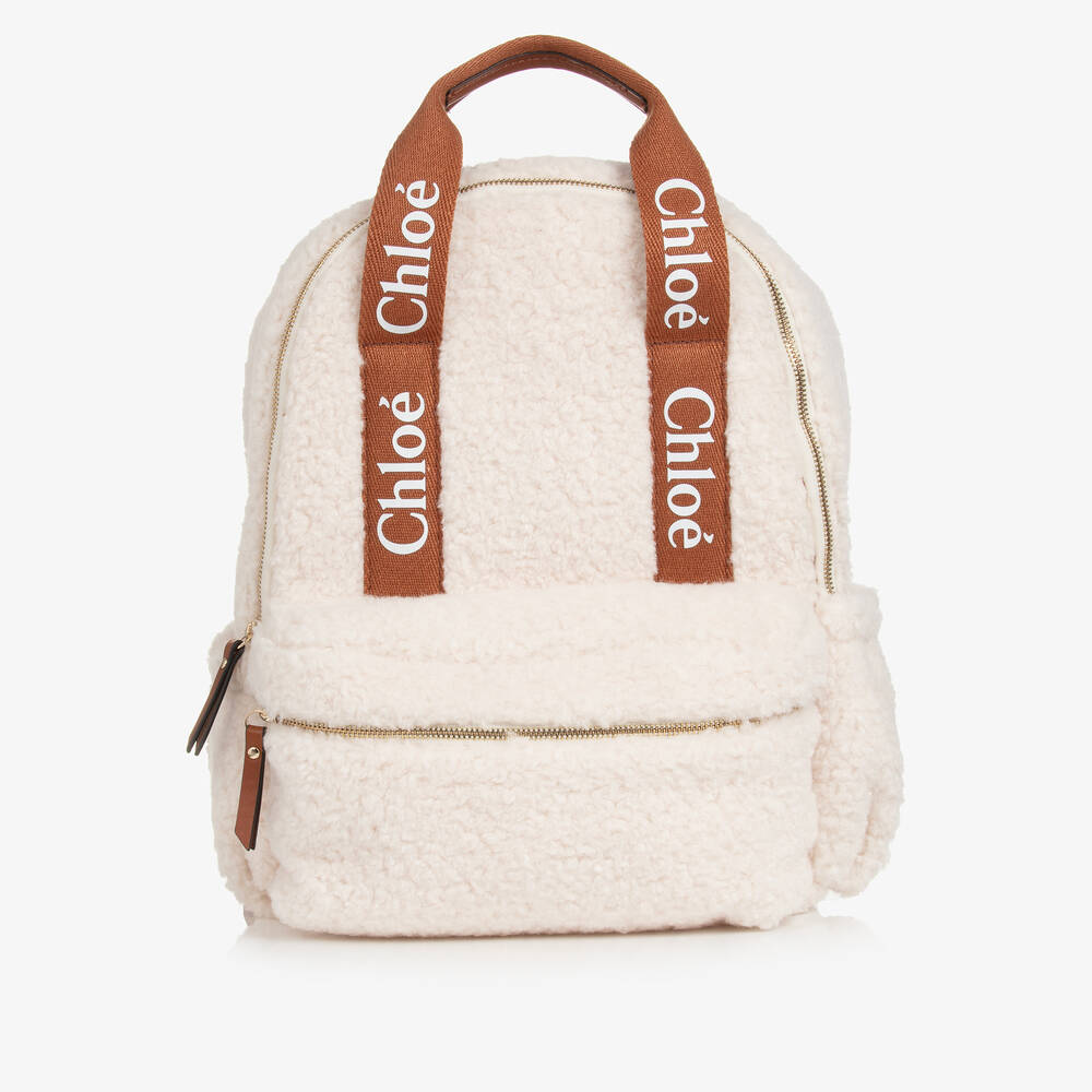 Chloé - Girls Ivory Sherpa Fleece Backpack (36cm) | Childrensalon