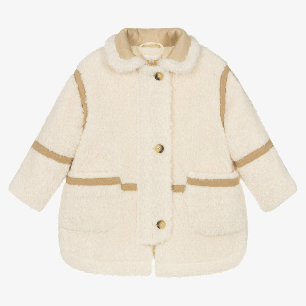 Chloé - Girls Ivory Sherpa Fleece Coat | Childrensalon