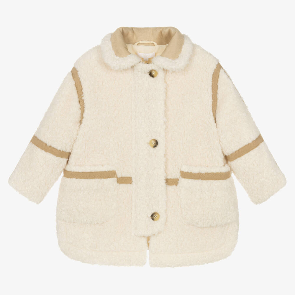 Chloé - Sherpa-Fleece-Mantel Elfenbein | Childrensalon