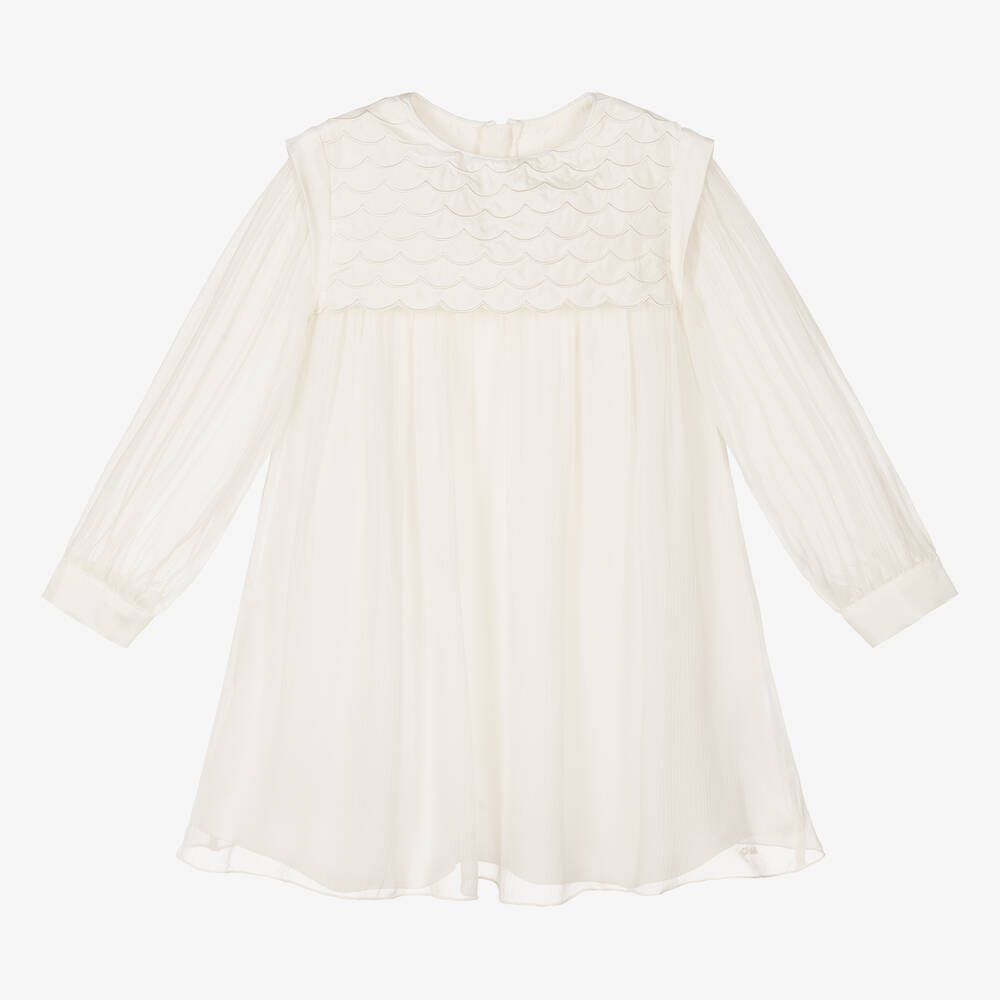 Chloé - Girls Ivory Silk Chiffon Dress | Childrensalon