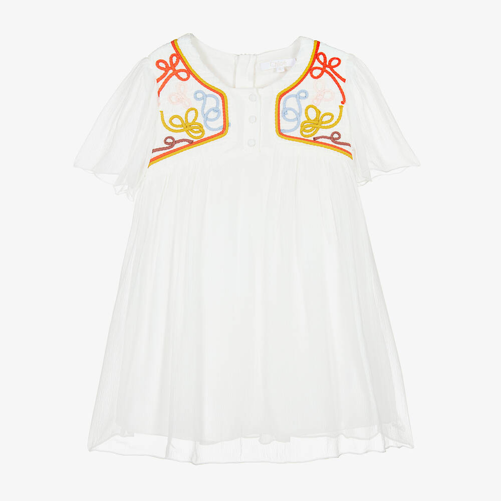 Chloé - Girls Ivory Silk Chiffon Ribbon Dress | Childrensalon