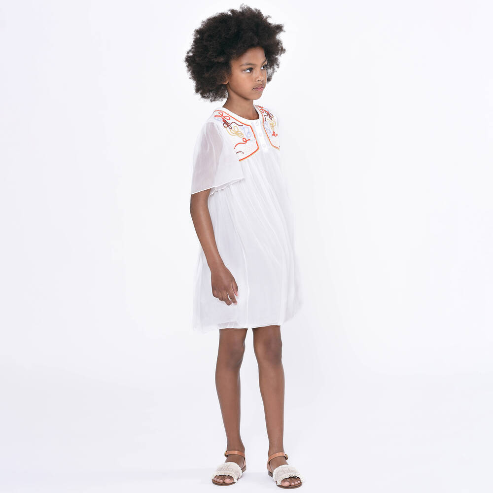 Chloé-Girls Ivory Silk Chiffon Ribbon Dress | Childrensalon Outlet