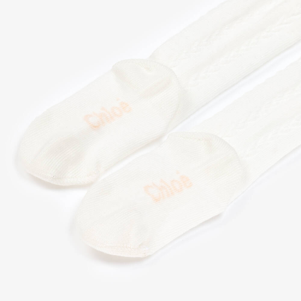 Chloé-Girls Ivory Soft Cotton Tights | Childrensalon Outlet