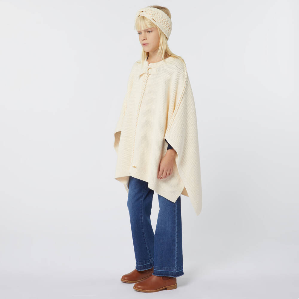 Chloé-Girls Ivory Textured Knit Cape | Childrensalon Outlet