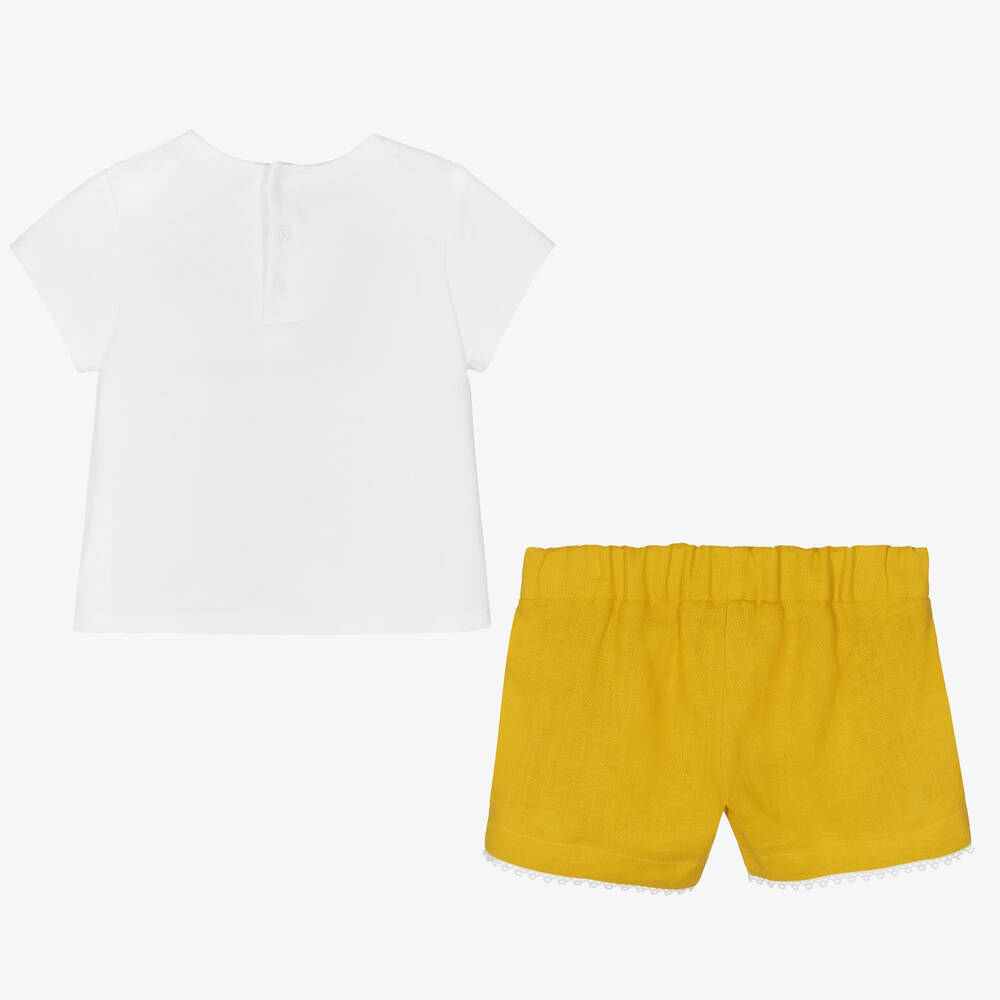 Chloé - Girls Ivory Top & Yellow Linen Shorts Set