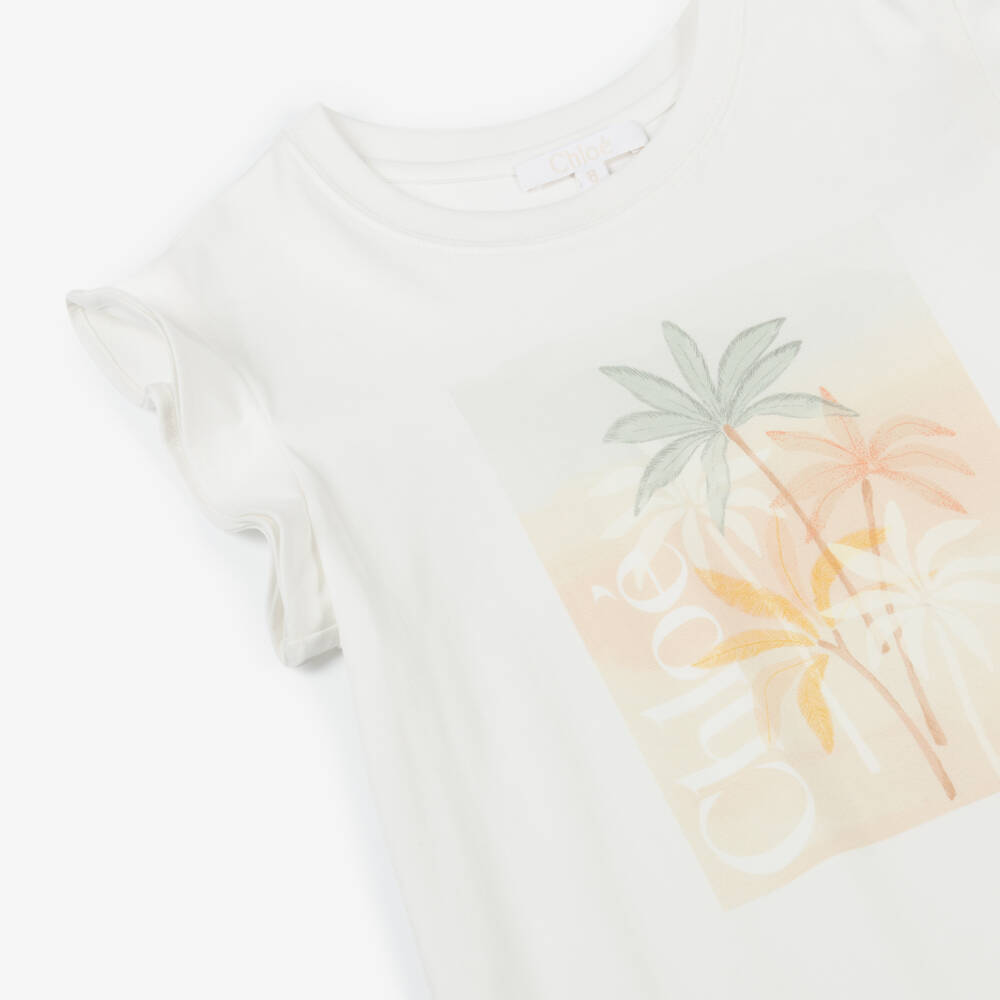 Chloé-Платье кремовое с тропическим принтом для девочек | Childrensalon Outlet