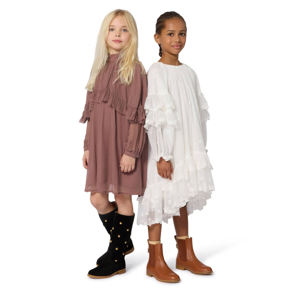 Chloé-فستان تول عاجي مزين بالكشاكش للبنات | Childrensalon Outlet