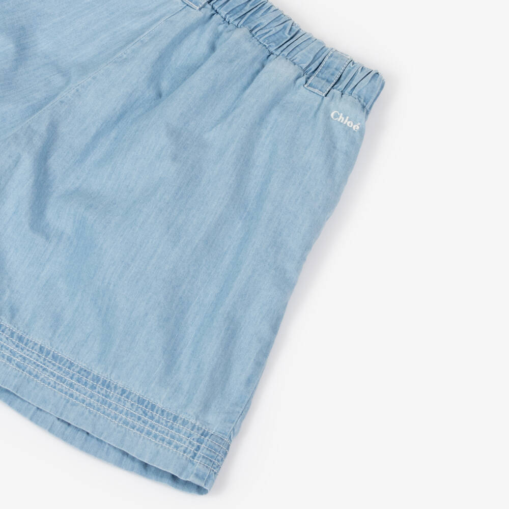 Chloé-Girls Light Blue Chambray Bermudas | Childrensalon Outlet