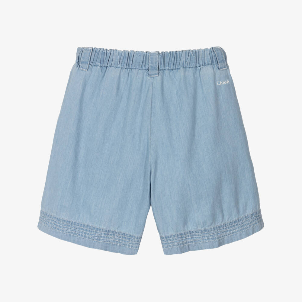 Chloé-Girls Light Blue Chambray Bermudas | Childrensalon Outlet