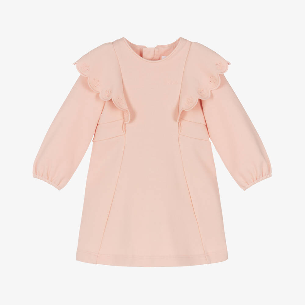 Chloé-Girls Long Sleeve Pink Frill Dress | Childrensalon Outlet