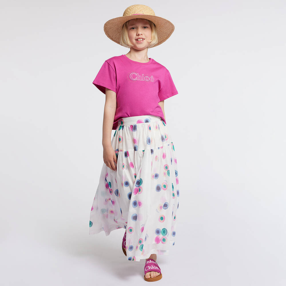 Chloé - Girls Magenta Pink Embroidered Cotton T-Shirt