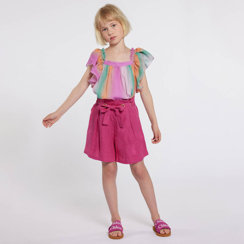 Chloé-Girls Magenta Pink Linen Shorts | Childrensalon Outlet