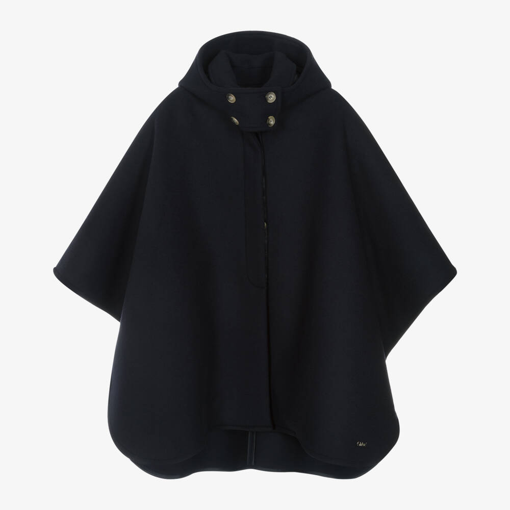 Chloé-Girls Midnight Wool Hooded Cloak | Childrensalon Outlet