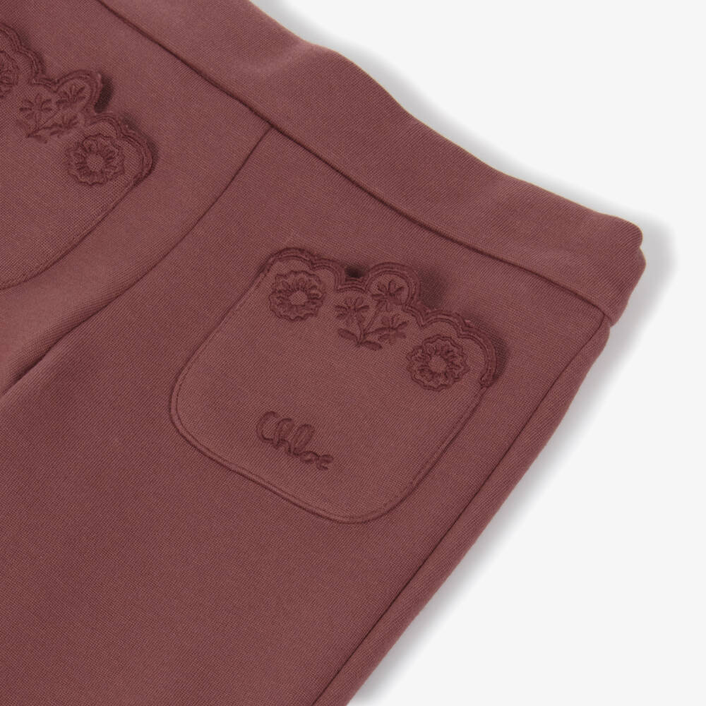 Chloé-Girls Mulberry Pink Cotton Trousers with Embroidered Pockets | Childrensalon Outlet