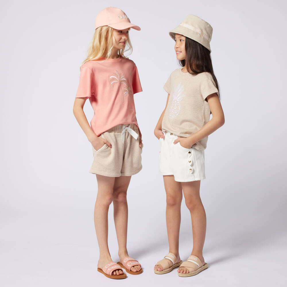 Chloé-Girls Natural Tone Cotton Knit Shorts | Childrensalon Outlet