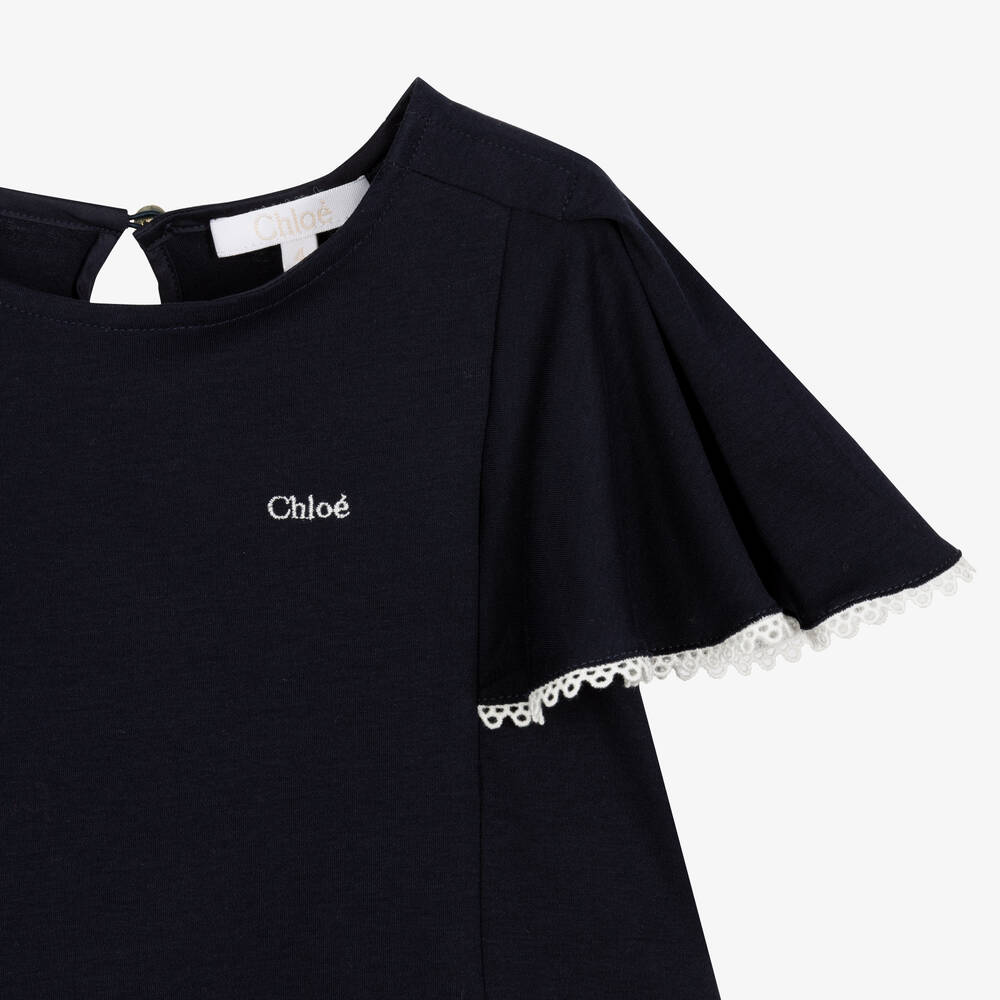 Chloé-Girls Navy Blue Angel Sleeve Top | Childrensalon Outlet