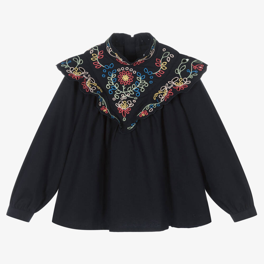 Chloé - Girls Navy Blue Blouse  | Childrensalon