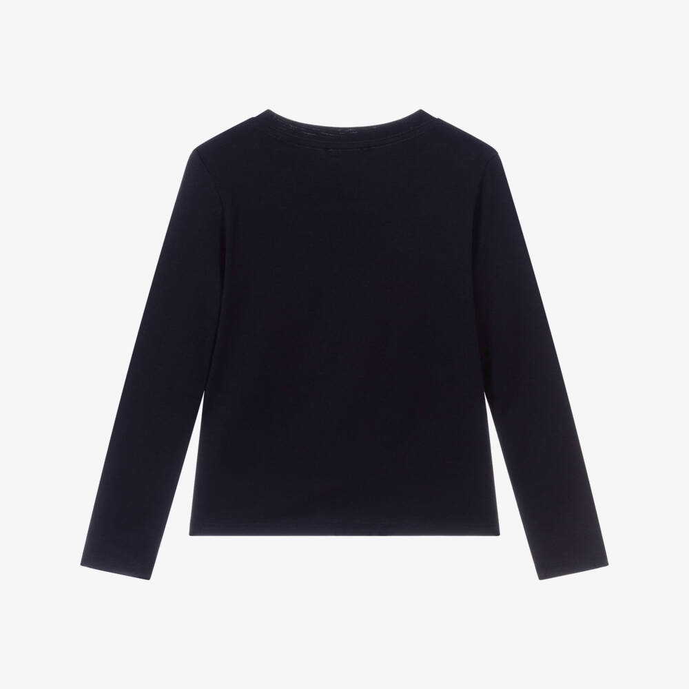 Chloé-تي شيرت قطن أزرق داكن للبنات بشعار | Childrensalon Outlet