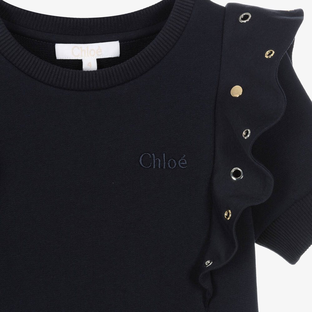 Chloé-Girls Navy Blue Cotton Eyelet Dress | Childrensalon Outlet