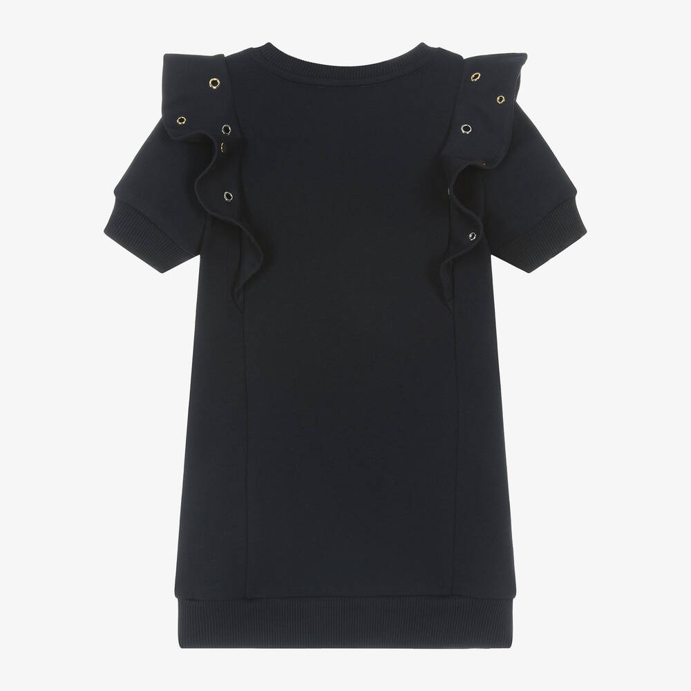 Chloé-Girls Navy Blue Cotton Eyelet Dress | Childrensalon Outlet