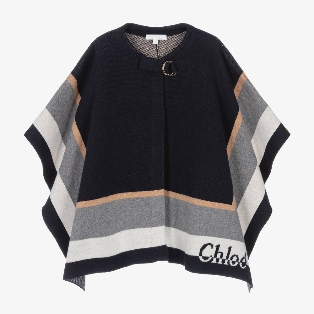 Chloé - Girls Navy Blue Cotton Knit Cape | Childrensalon