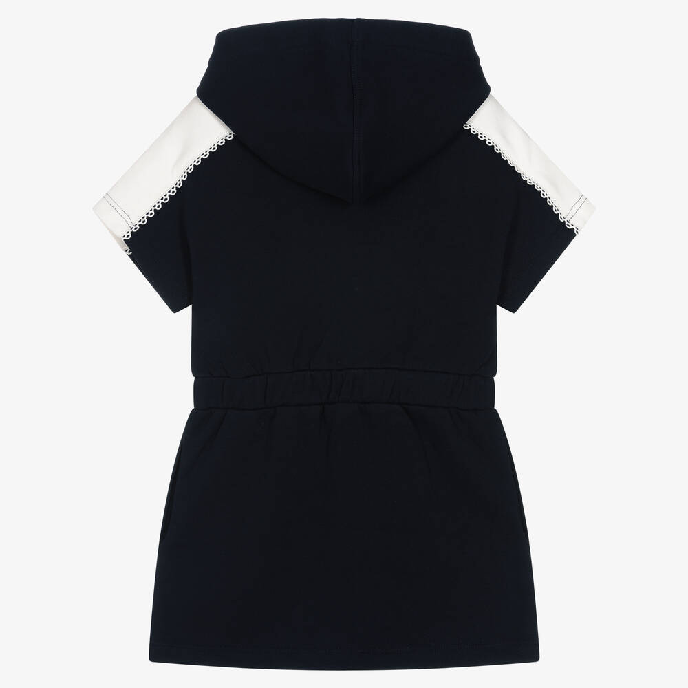 Chloé-Синее хлопковое платье с капюшоном для девочек | Childrensalon Outlet