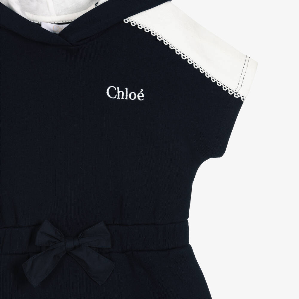Chloe Girls Navy Blue Cotton Logo Hoodie Dress Childrensalon Outlet