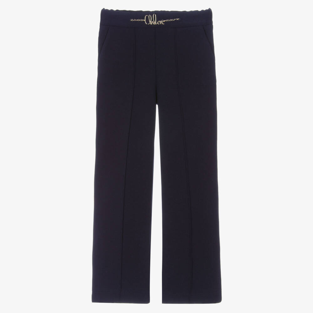 Chloé-Girls Navy Blue Cotton Milano Jersey Trousers | Childrensalon Outlet