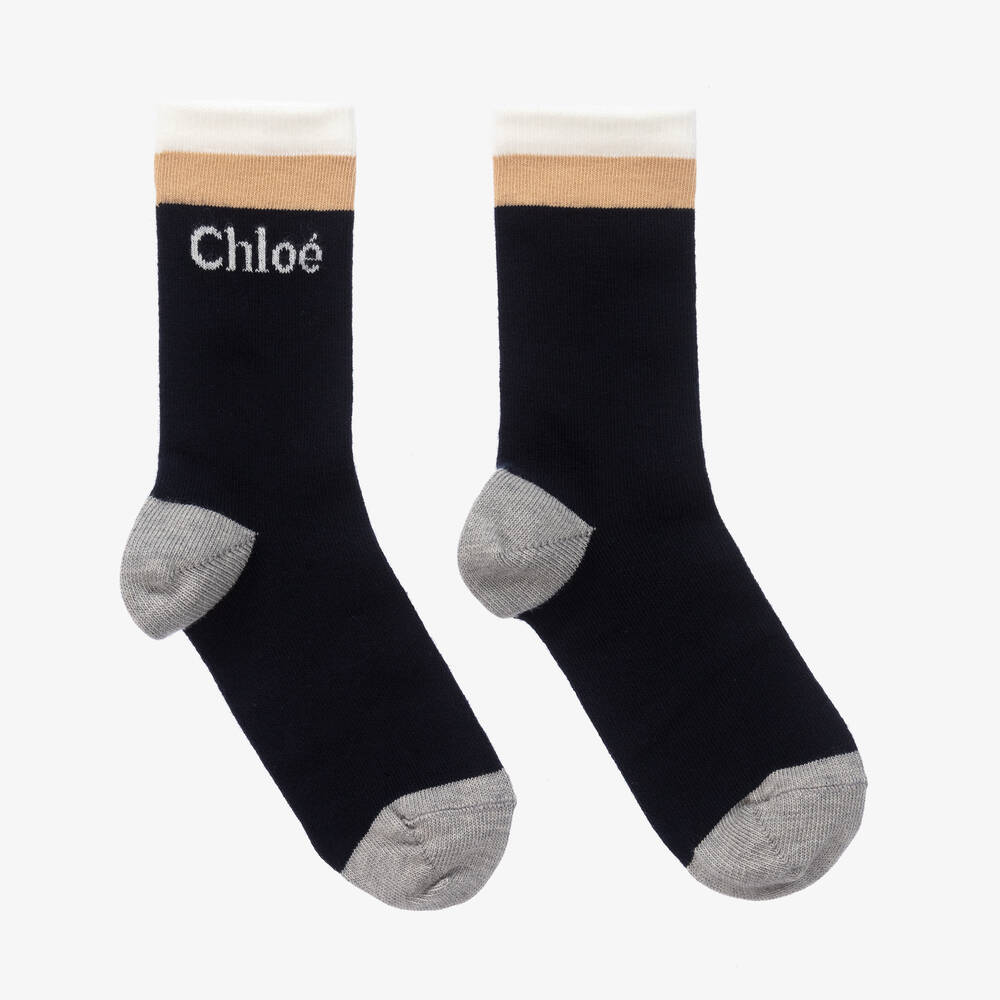 Chloé - Girls Navy Blue Cotton Socks | Childrensalon